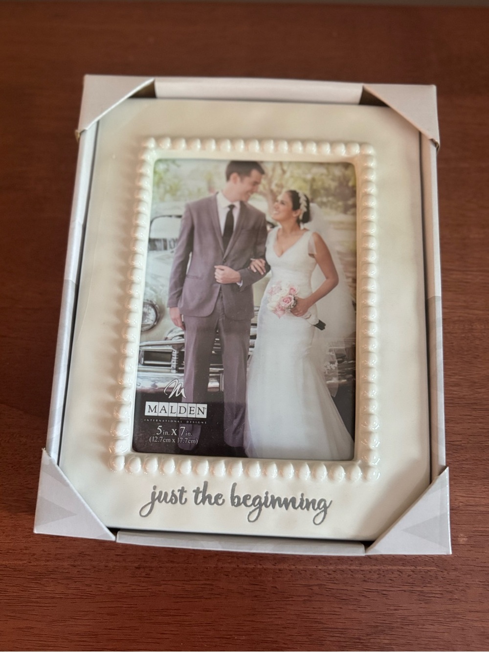 Malden Cream Beaded Wedding Photo Frame with Sentiment